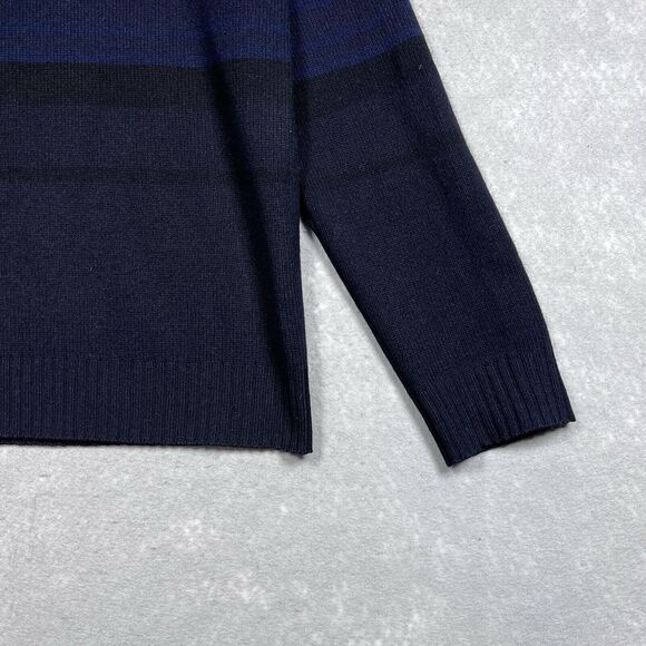 Banana Republic Sweater Mens Large Lambswool Cashmere 1/4 Zip Black/ Blue Stripe - Picture 4 of 10